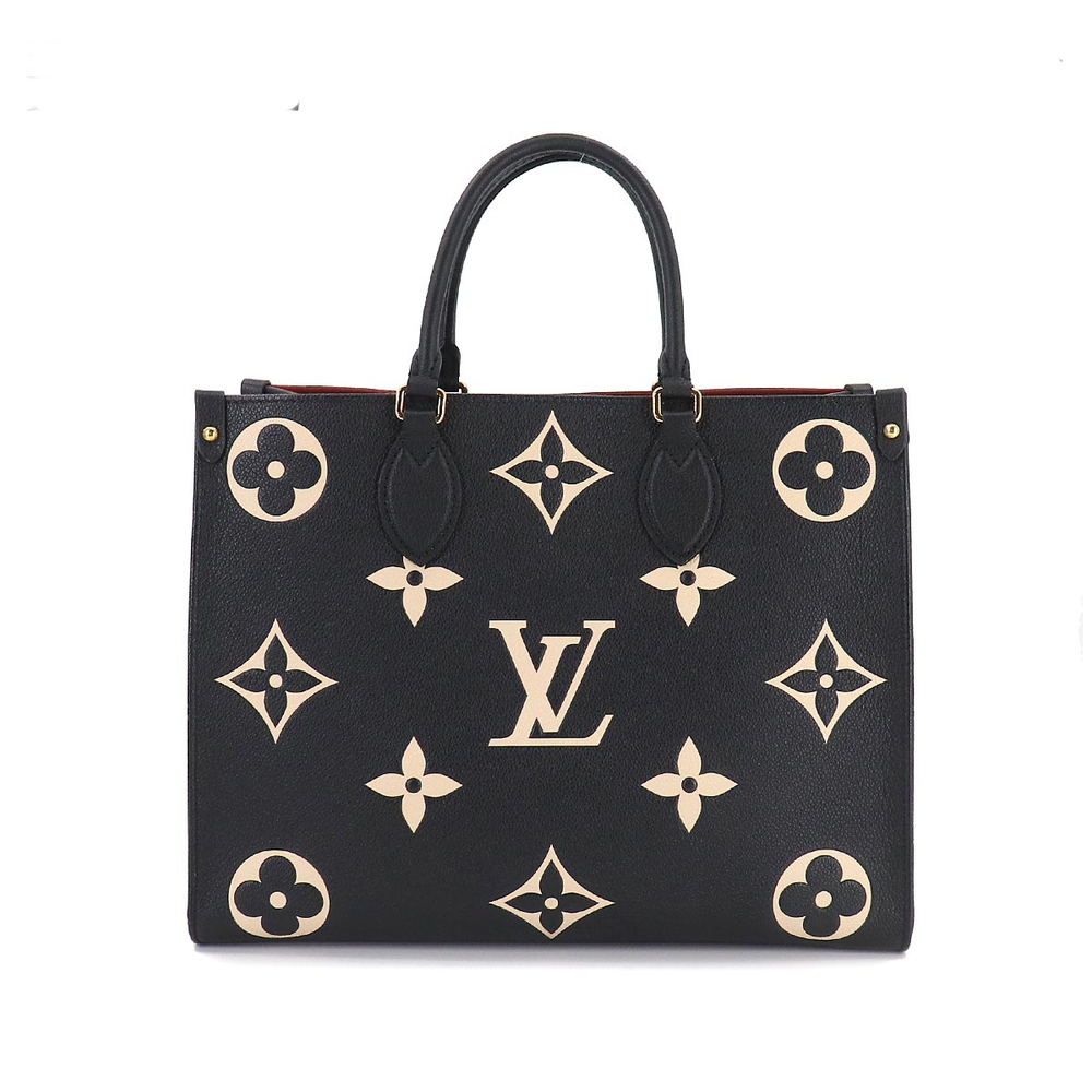 Louis Vuitton Monogram Implant Onthego MM 2 Way Tote Shoulder Bag Black Beige